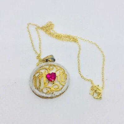 Mom .925 Gold Plated Birthstone Created Ruby Necklace - Image 1 of 4