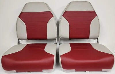 2X Boat Seat High Back Fold Down Boating Fishing Pontoon 1002-ABE GREY / RED - Imagem 1 de 4