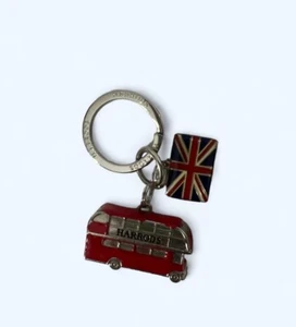 Harrods Keychain Key Ring Vtg British UK Flag Double Decker Bus England Brittain - Picture 1 of 2