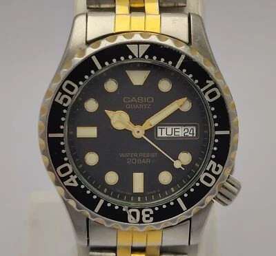 Reloj Casio Cuarzo MD-702 Día/Fecha 394 Dos Tonos Buzo Vintage Hombre SBZ18BAS10(S Foto 1 de 4