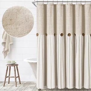 Linen Button Farmhouse Shower Curtain,Linen and Cotton Woven Fabric,Country R... - Picture 1 of 6