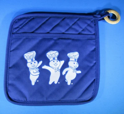 FS NEW Pillsbury Doughboy BLUE POTHOLDER w WOOD RING POPPIN FRESH-BUY XTRA SAVE$ - Image 1 of 4