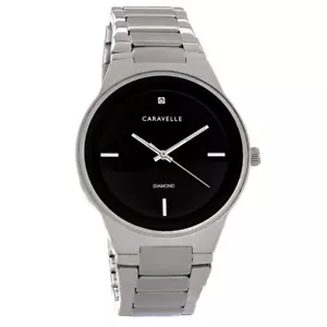 Caravelle By Bulova Mens Stainless Steel Black Dial Quartz Watch 43D106 - Picture 1 of 4