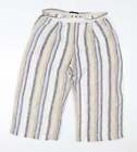 M&S Womens Grey Striped Flax Capri Trousers Size 14 L20 in Regular