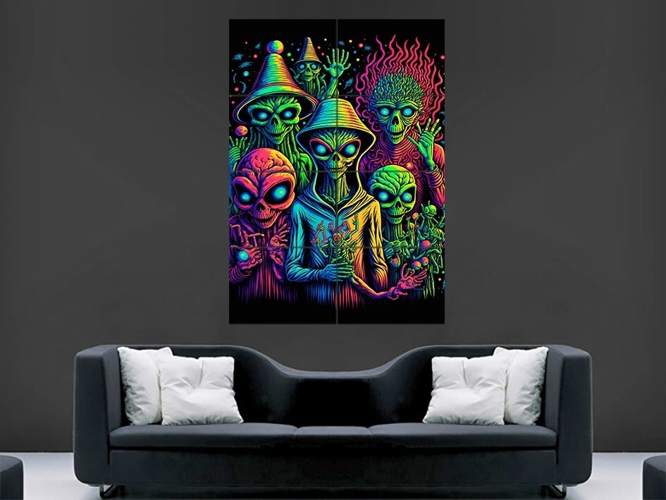 TRIPPY ALIENS SKULL POSTER BRIGHT ABSTRACT ART ABSTRACTION BRIGHT PRINT GIANT - Image 1 of 1