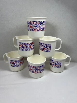 6 tazas de café apilables Tupperware tazas florales margarita púrpura rosa 227IB-2 camping Foto 1 de 4
