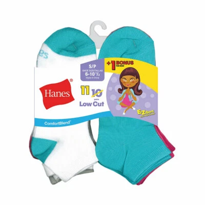 Paquete de 11 calcetines Hanes ComfortBlend EZ-Sort para niñas corte bajo-G42/11 Foto 1 de 2