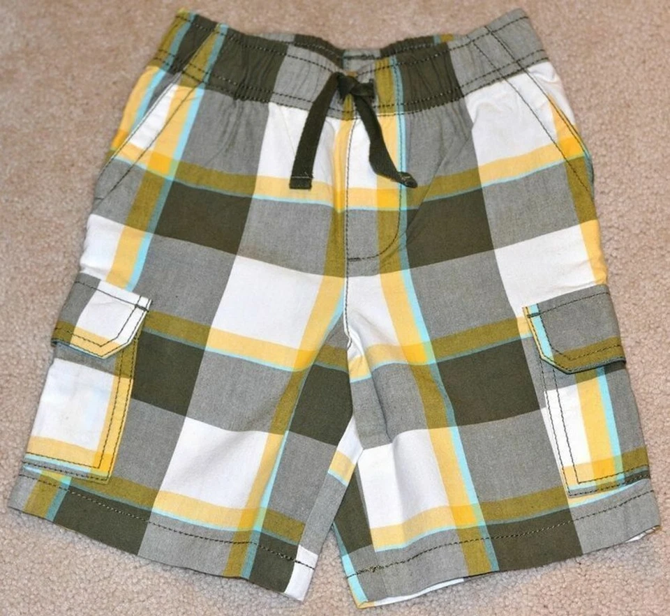 Pantalones cortos cargo a cuadros para niños 100 % ALGODÓN imitación mosca cintura elástica S 4 Foto 1 de 1
