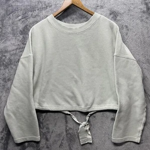 Fabletics Sweatshirt Medium Anna Tie Back Waffle Knit Crop Sweater Dusty Teal - Picture 1 of 6