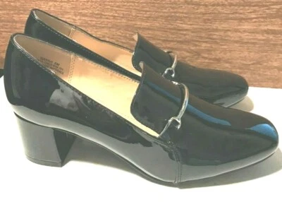 NOVO O MOCASSIM LIMITADO NAYAH COURO ENVERNIZADO FALSO BOMBAS PRATA METAL ACENTO 6M - Imagem 1 de 4