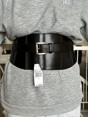 COLECCIÓN MICHAEL KORS Italia $850 S Negro Envoltura Cuero Cintura Corsé Cinturón Largo Foto 1 de 4