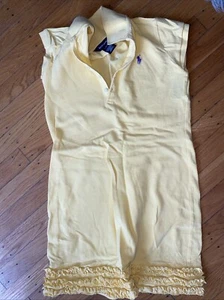 Ralph Lauren Dress Girls L Yellow Short Sleeve Polo Cotton Ruffle Youth 12/14 - Picture 1 of 5