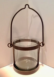 -Pottery Barn- Hanging Lantern Hurricane Candle Holder Rubbed Bronze - Picture 1 of 2