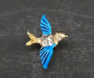 Vintage Ballou tie tac lapel pin gold tone blue bird rhinestones reg'd - Picture 1 of 6