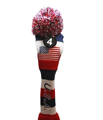 MAJEK GOLF SPECIAL DISCOUNT: USA Majek #4 Hybrid Golf Pom Pom Knit RescuE Club Headcover