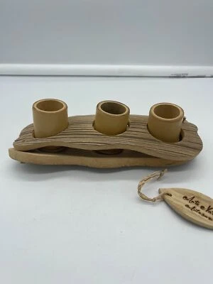 Hand Crafted 3 Shoot Bamboo Candle Holder Natural Organic - Image 1 of 4