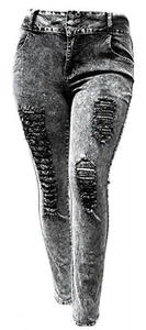 Women'S plus Size Stretch Distressed Ripped Skinny Denim Jeans Pants - Picture 1 of 12
