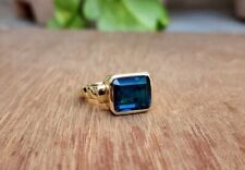 Natural London Blue Topaz Gemstone Ring 14k Yellow Gold Plated Silver Ring F245