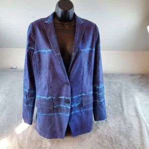 Nicole Miller Linen Jacket Womens Small Electric Blue Button Front Blazer Coat - Picture 1 of 9