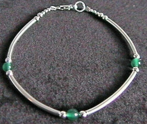 Green Onyx & Sterling Silver Tube Style Bracelet 925 SS 6.5", 7", 7.5" or 8" - Picture 1 of 1