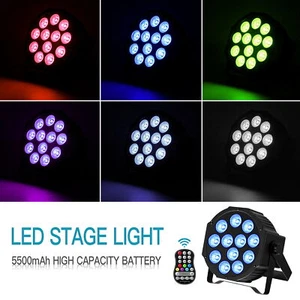 12 LED RGBW Rechargeable Par Light DMX Uplight Stage DJ Disco Beam Party Light - Picture 1 of 19