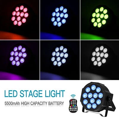 12 LED RGBW Rechargeable Par Light DMX Uplight Stage DJ Disco Beam Party Light - Image 1 of 4