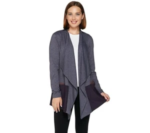 Cardigan LOGO Lounge Lori Goldstein French Terry finta pelle scamosciata orlo grigio/nero taglia 1X - Foto 1 di 9