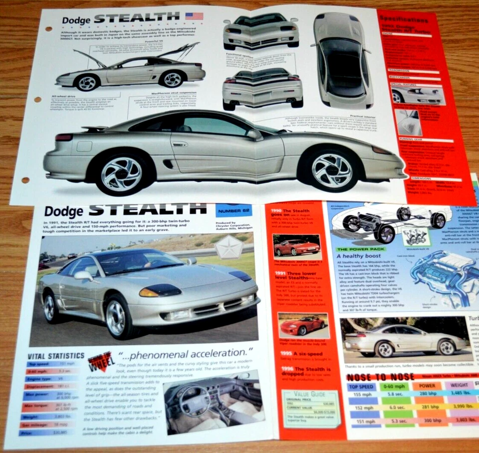 Dodge Stealth R/T Turbo 1992 información de especificaciones póster original folleto 92 Foto 1 de 1