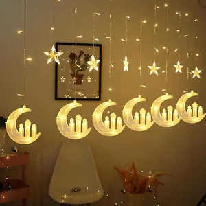 Moon Star and Fairy Tale Castle String Lights, 138 LED Muslim Curtain Fairy Stri - Picture 1 of 12