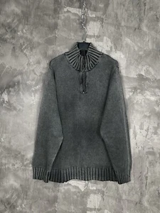 Vintage 3D Faded Zip Heavy Cotton Distressed Sweater Y2K Grey Fade Size M - Picture 1 of 9