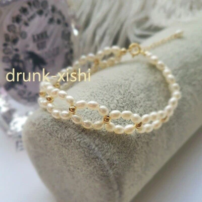 7.5-8" Hand-Kintted AAAA Akoya Natural white pearl Bracelets 14k Gold P CLASP - Image 1 of 4