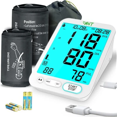 NATURE THERAPY Blood Pressure Monitor for Home Use Upper Arm, 2 Size Cuffs with Large Backlit