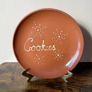 VTG Greenfield Village Pottery Christmas COOKIES Snowflake Plate Bowl 9” Redware - Picture 1 of 6