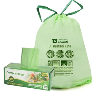 13 Gallon Compostable Trash Bags with Drawstring, Heavy Duty Extra Thick 1 Mi... - Picture 1 of 7