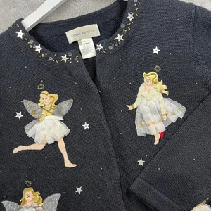 Susan Bristol Damen L schwarz verziert Engel Fee Strickjacke Pullover Applikation - Bild 1 von 8