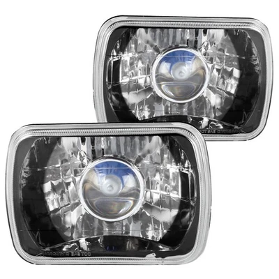 Black Fits 2Pc 7X6 Square H4 Projector Headlights+H4 Bulbs+T140 City Lamp Gmc - Image 1 of 4