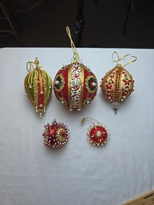 Vintage Perlen Stecknadel Christbaumschmuck Konvolut rot/grün Farben - Bild 1 von 24