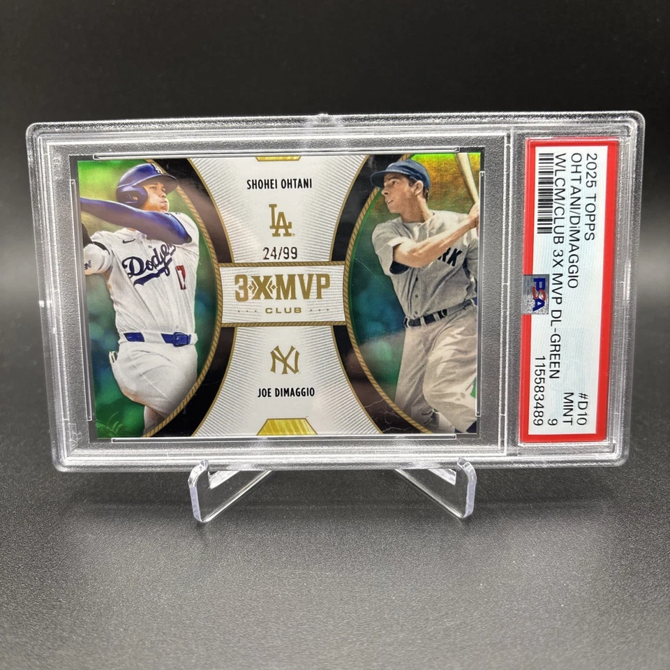 2025 Topps Welcome to the Club Ohtani & DiMaggio Dual Green  24/99. PSA 9 - Image 1 of 2