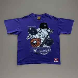 Vintage Colorado Rockies Shirt M Purple 90s Nutmeg MLB Baseball Made in USA - Picture 1 of 7