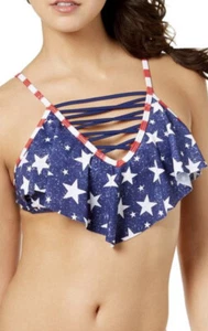 Top de bikini con tiras volantes rojo/blanco/azul Americana California Wave talla mediana - Imagen 1 de 1