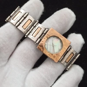 Vintage Watch Sterling Silver Rose Gold Works Signed MOTAG Israeli Bracelet OOAK - Picture 1 of 17