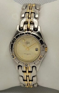 Ladies Gloria Vanderbilt II Silver Gold Tone Link Bracelet Date Analog Watch F8 - Picture 1 of 9