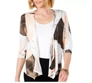 Alfani Women Plus 1X White Linework Open Front Cardigan Sweater RETAG DH20 - Picture 1 of 3