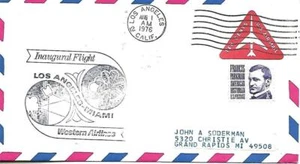 First Airmail Flight Cover Los Angeles - Miami August 1 1976 AAMC#35W36 - Picture 1 of 1