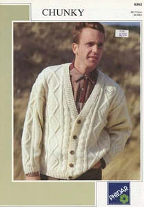 Phildar KNITTING PATTERN 5352 Men's Cardigan 34"-44" Chunky / Bulky Weight Yarn - Picture 1 of 2