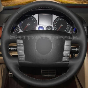 Custom Black PU Leather Steering Wheel Stitch on Cover For VW Touareg 2003-2010 - Picture 1 of 10