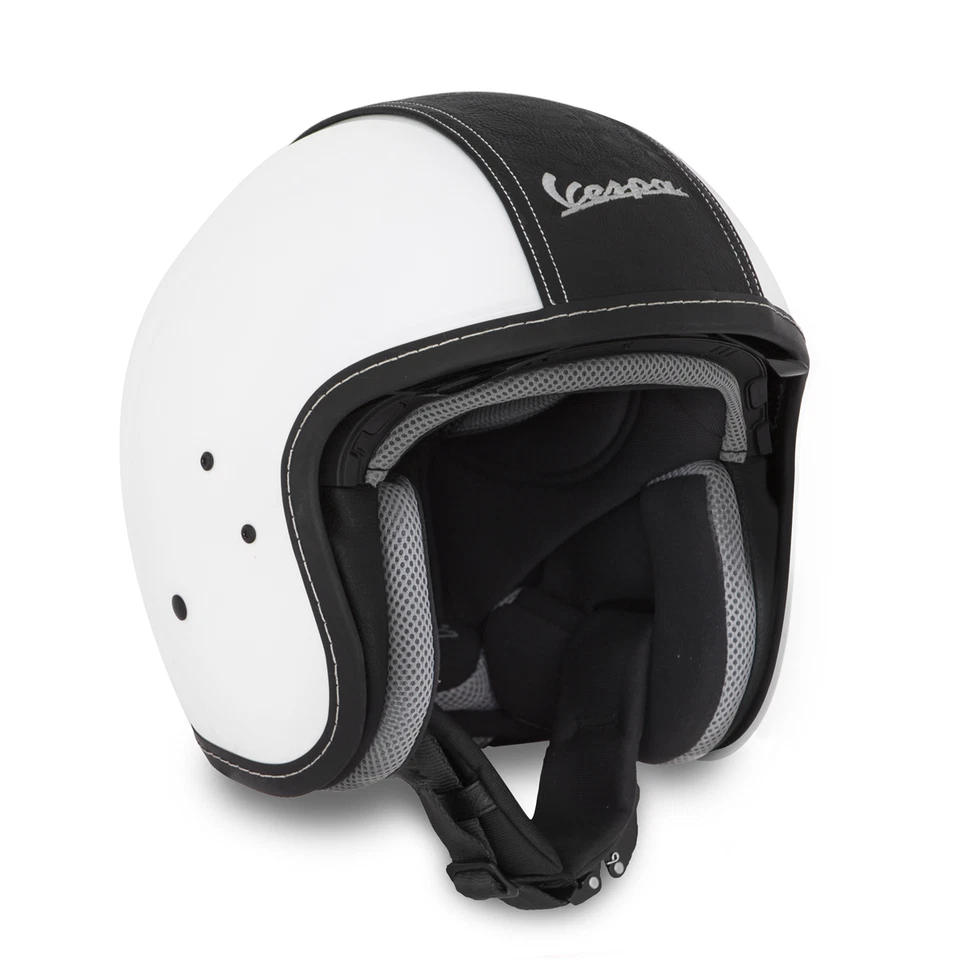 Vespa Fiber Lux Open Face Jet Motorcycle White Black Leather Crash Helmet New - Image 1 of 1