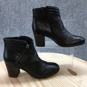 Clarks Boots Womens 8.5 M Enfield Ellen Ankle Booties Block Heels Black Leather - Picture 1 of 20