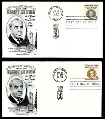 USA, SCOTT # 1136-1137, SET OF 2 FLEETWOOD FDC COVERS - MAYOR ERNST REUTER 1959 - Image 1 of 3