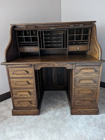 Antique Colonial Solid Wood Roll Top Desk, Very Good Condition LOCAL PICKUP Cover